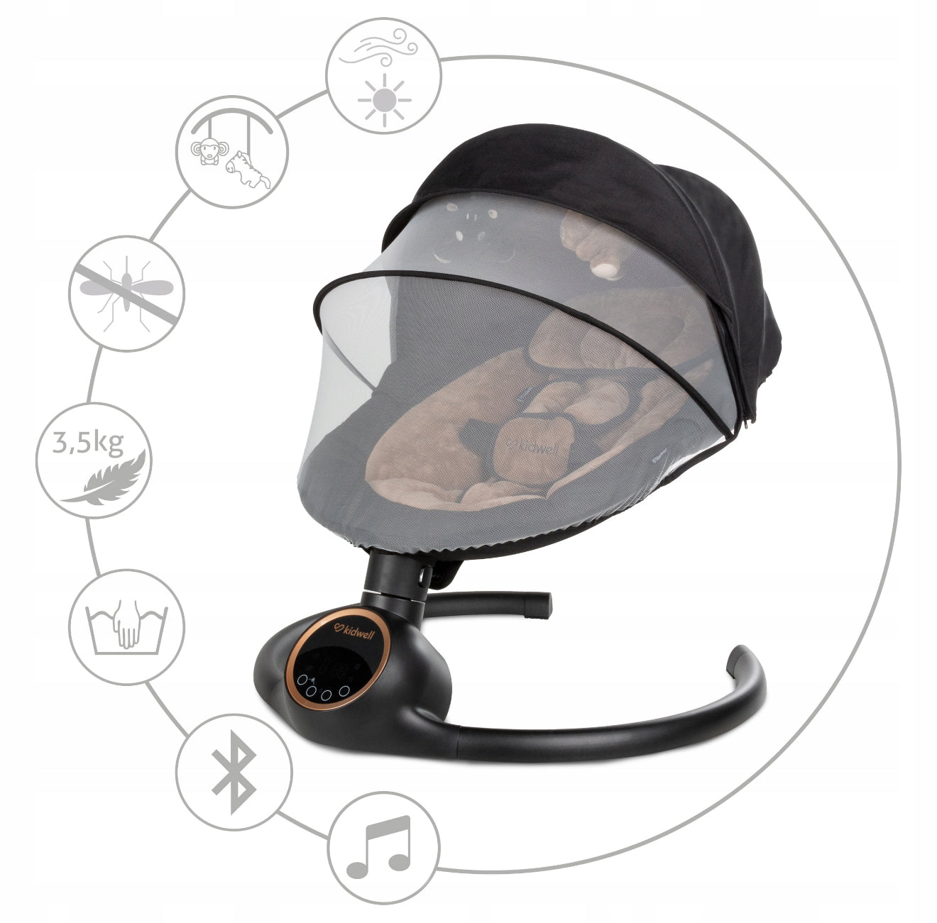 Kidwell REVE 2in1 elektriline beebikiik-hüppelaud (must/kuldne)