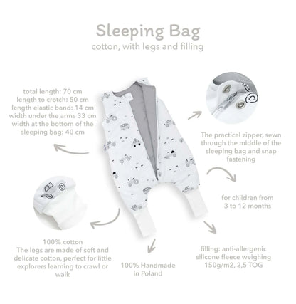 JUKKI "Hallid tähed" magamiskott jalgadega 2.5 TOG (3-12 kuud)