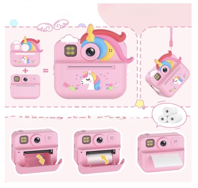 Vaikiška Momentinė Kamera „Unicorn“ – 1080P HD, 48MP, su 32GB Kortele, Dviguba Kamera ir Momentine Spauda