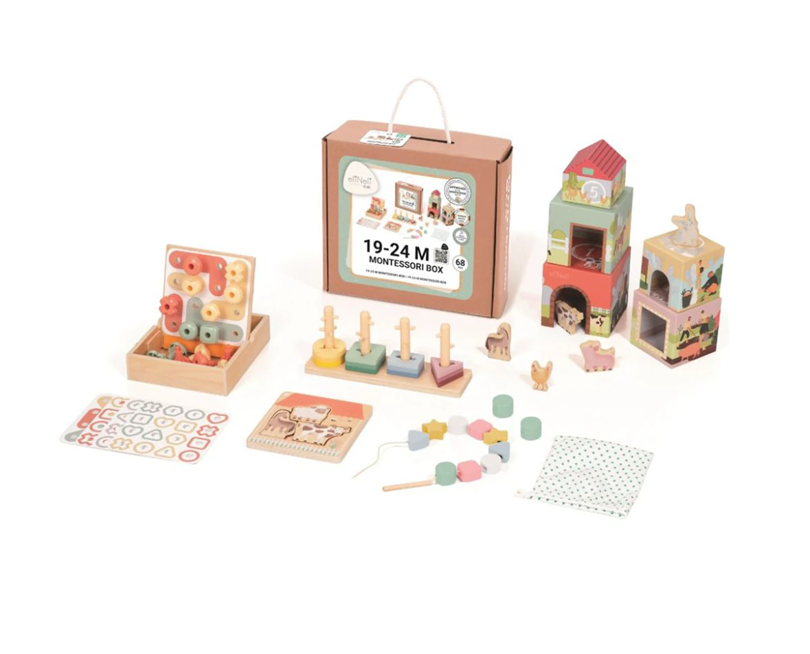 Montessori Box 19–24 kuu vanustele lastele mõeldud puidust mänguasjakomplekt