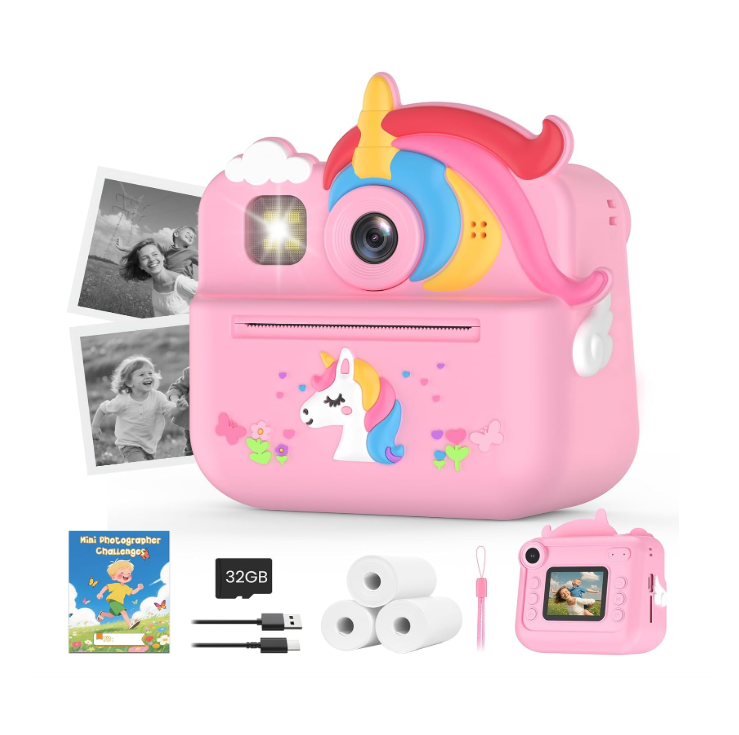Vaikiška Momentinė Kamera „Unicorn“ – 1080P HD, 48MP, su 32GB Kortele, Dviguba Kamera ir Momentine Spauda